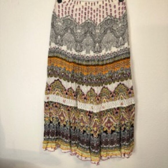 FORBIDDEN LOS ANGELES Maxi Skirt M Tiered Long Beaded Orange Pink‎ Embellished - Picture 1 of 5